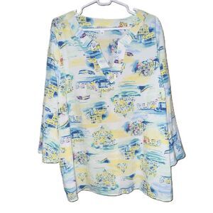 Kim Rogers Womens Floral 3/4 Sleeve V Neck Tunic Blouse Printed Design Size 3X